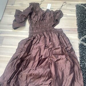 Moon River Brown Cutout Women's Midi Dress